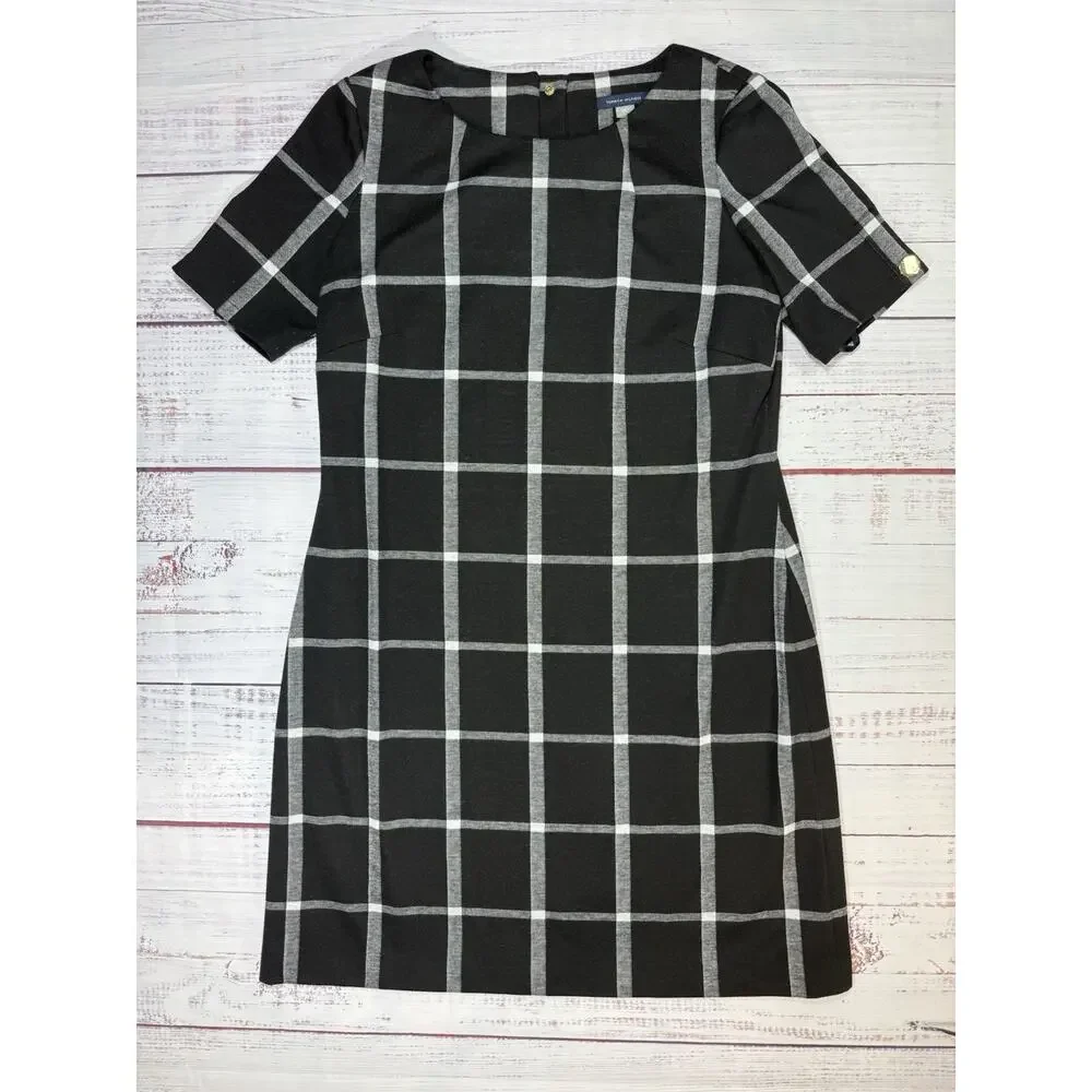 Tommy Hilfiger Woman’s Plaid A-Line Dress Size 12‎ Black / White